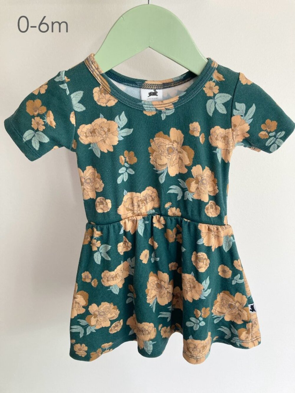 Little & Lively 0-6 Months Baby Girl Floral Green Orange Bamboo Swing Dress Fall